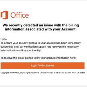 Office365 Encrypted HTML Letter | We recently detected an issue with the billing information associated with your Account.
