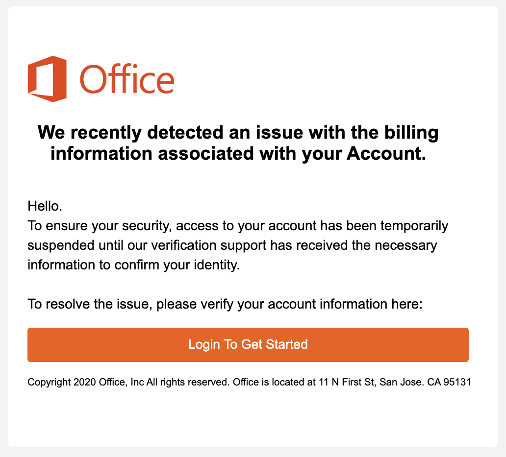 Office365 Encrypted HTML Letter | We recently detected an issue with the billing information associated with your Account.
