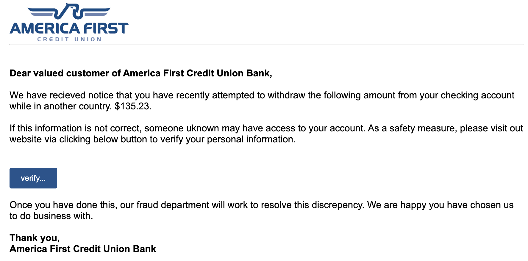 America First Credit Union Html Encrypted Letter 100% inbox with link