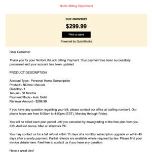 Norton Encrypted HTML Invoice | 100% inbox Delivery