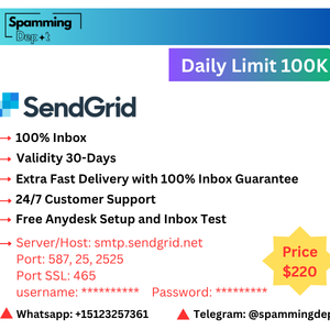Sendgrid SMTP Daily limit 100,000 | Validity 30-Days