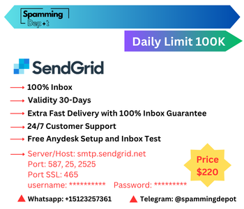 Sendgrid SMTP Daily limit 100,000 | Validity 30-Days